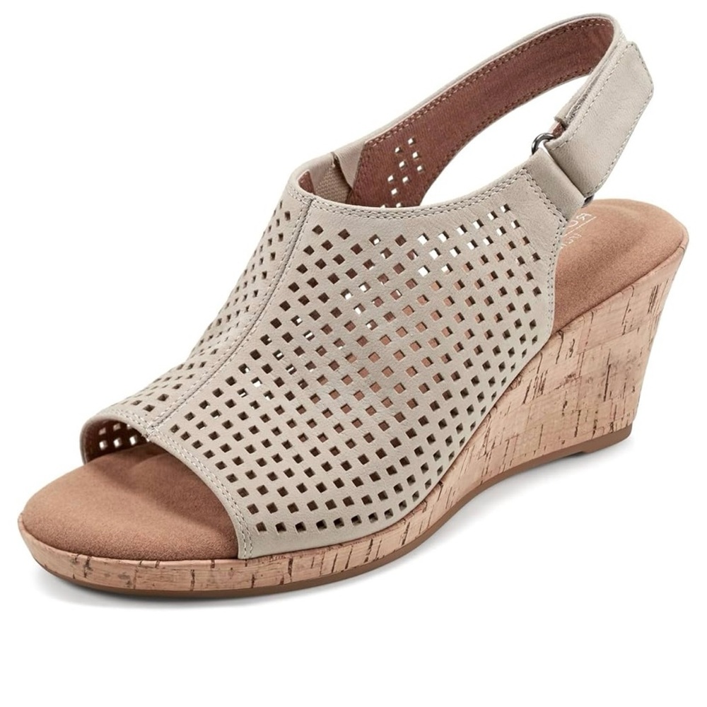 Rockport Taupe Perforated Wedge Sandals